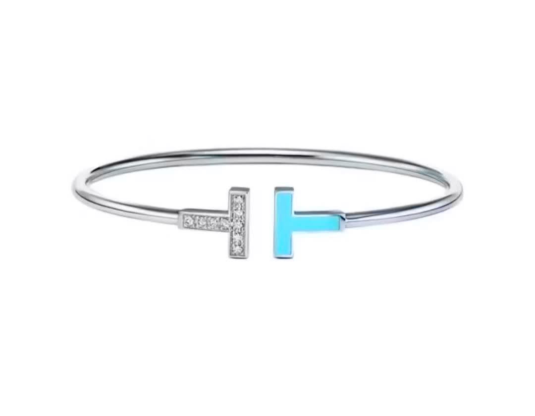 Tiffany & Co. Blue Enamel and Diamond T Bracelet